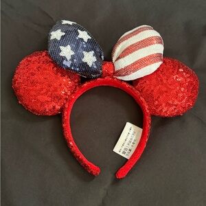 Disney Parks Sequin Patriotic Minnie Ear Headband - Red, white, and blue